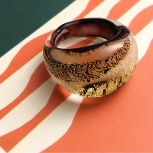 Gold, dark berry, and white art glass Murano-style ring